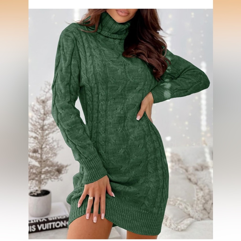 Amazon Green Long Sleeve Sweater Dress